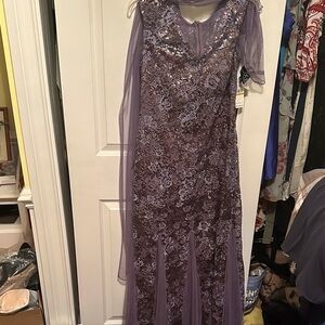 Alex Evenings Lavender Long Sleeve Lace Dress